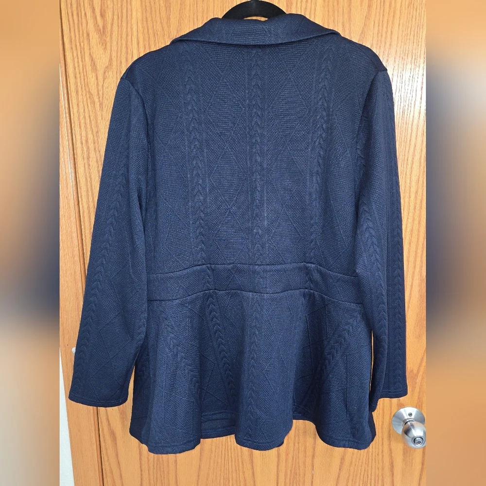 Dark Navy Knit Blazer with Single Button - Picture 2 of 4
